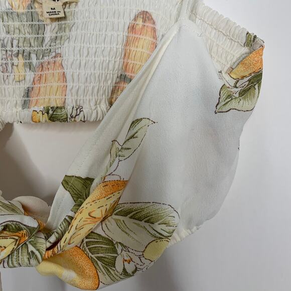 For Love and Lemons Lemon Print Tie Front Bra Top Womens Medium - Picture 4 of 12